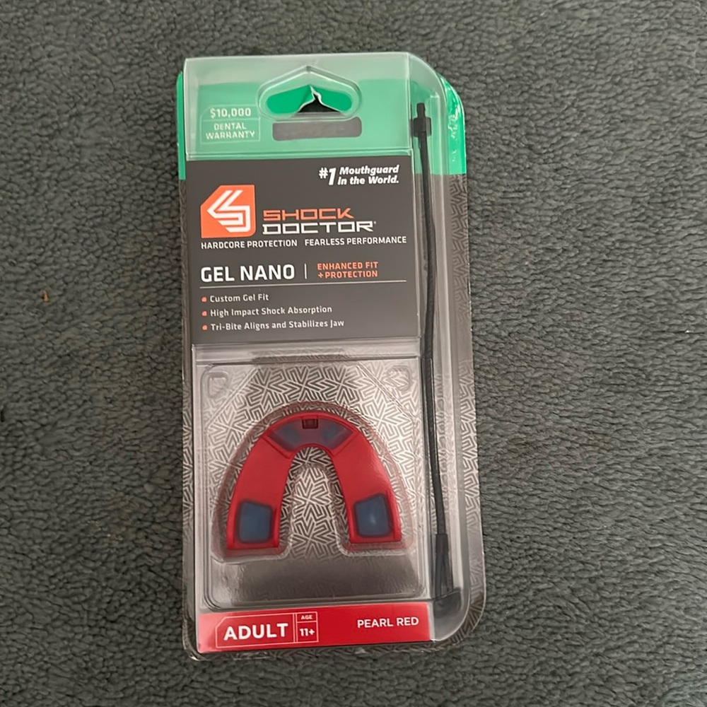 Shock doctor gel nano football mouthpiece mouthguard custom gel fit red new
